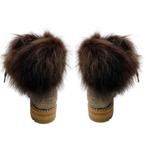 CHRISTIAN LOUBOUTIN BRONZE METALLIC / BROWN FANNY FLAT ROCHE FUR SPECCHIO LEATHE - Picture 6 of 8